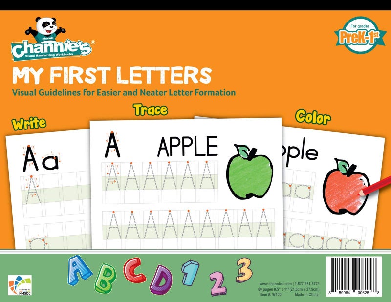 Channie's Channieâ€™s My First Letters, Pre K - Kindergarten Writing Workbook, Fun Way to Practice Letter Tracing for Kids Ages 3-5, Easy to Follow, Color-Coded, 40 Double-Printed Worksheets - Image 1